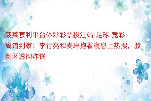 菠菜套利平台体彩彩票投注站 足球 竞彩_离谱到家！李行亮和麦琳抱着寝息上热搜，驳倒区透彻炸锅